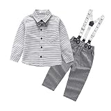 ANKECHANG 子供用 ワイシャツ 長袖 フォーマル セット ロングパンツ サスペンダー 男の子 0-2歳 size 80 (グレー)