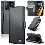 RicYeel Xiaomi POCO X6 Pro 対応 ケース 手帳型 財布型 カードポケット付き 高級レザー POCO X6 Pro 用 衝撃吸収 スマホケース 全面保護 カード収納 スタンド機能 携帯カバー 磁気バックル付き ストラップホール付き (ブラック)