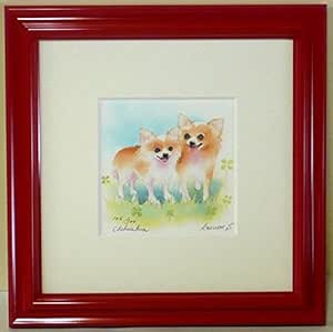 Amazon 坂本カズシ かわいい犬 チワワ リトグラフ版画 額装 坂本カズシ アートフレーム ポスター