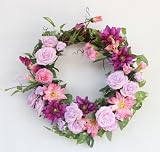 山久 紫のクレマチスのリース 1603-4845 【CT触媒加工】【シルクフラワー】【造花】
