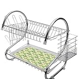 ステンレス製食器棚2段、キッチン用食器棚ドレーナーラックホルダードレンラック食器乾燥ラックバラ、抽象的なパステルカラーの花とBuロマンチックな春の庭、ピスタチオグリーンピーチとホワイトステンレス製食器棚キッチンドライドリップトレイカトラリー