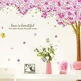 MLM 87 X 83 Large Pink Cherry Blossom Tree Wall Sticker Decals PVC Removable Wall Decor For Nursery 