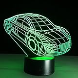 Caryy 3d LED Illusionランプ、7色変更リモートコントロールカーDimensional Visualライト、光学式ナイトライト、装飾雰囲気テーブルランプ、子供クリスマスギフト