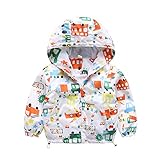 PANCY 子供服 春秋冬 防風 コート フード付き パーカ 男の子 女の子 立て襟 風抜け 可愛い 車柄(ホワイト,110cm)