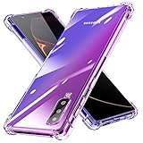 TLOMPLO 対応 Galaxy A7 2018 用の ケース 透明 クリア 耐衝撃 A7 2018 カバー 耐衝撃 クリア 透明 TPU 薄型 軽量 滑り止め 黄変防止 柔軟 Qi充電 衝撃吸収 指紋防止 米軍MIL規格取得 ワイヤレス充電に対応 カメラ保護 カバー 紫+青 331-A7-04