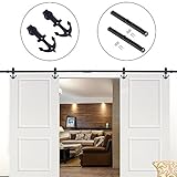 Hahaemall 5 – 16 ft Ship from USアンティーク素朴なスライドバーンドアハードウェアスチールローラーHanging内部トラックキット 12FT Double Door Ki