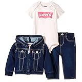 リーバイス Levi's 女の子用デニムフード付きジャケット上下3点セット 0-6months（身長約60-70cm） [並行輸入品]