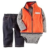 Carter's(カーターズ) ベビー ボーイズ フリース ベスト / ボディスーツ / デニム風ロングパンツ 3点セット (オレンジ) (6M(60))