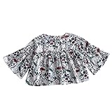 Pojour 春 0-3歳女の子可愛いフローラルドレス 長袖スカート 通気 綿 白(70cm)