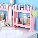 GRJH® バスルームシンクシェルフバスルーム化粧品収納ボックスデスクトップソートアウト洗面所保管ラック45 * 17.5 * 48.7cm 防水性と耐久性