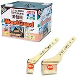 天然木製ウッドデッキ・フェンス・ラティスなどのお手入れに 油性ウッドガード外部用 クリヤ 01 7L 塗装用刷毛2本セット