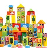 【 Alnair 】 積み木 知育玩具 積木 木製知育玩具 おもちゃ 子供おもちゃ 木製カラフルつみきセット 認知力 教育玩具 知恵おもちゃ 数字 英語 【 送料無料 】 (100PCS)