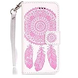 UNEXTATI iPhone SE ケース PUレザー 手帳型ケース カバー カード収納 ストラップ 付き Apple iPhone SE 用 Case Cover (ピンク #2)