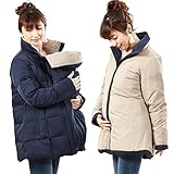 Sweet Mommy 抱っこ・おんぶ対応 ママコート リバーシブル マタニティ ウエストリボン 上質ダウン90％ 撥水加工 ダッカー付き 軽量 あったか バイカラー ダウンコート 産前産後兼用／ネイ