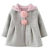 Goshang キッズ コート アウター ジャケット 子供服 ベビー服 女の子 長袖 防寒 ウサギの耳 キュート ポンポン付き フード付き