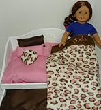 Pink & Brown Leopard 6 Piece Blanket, Pillows, Sheets Set Personalized for American Girl Doll Saige 