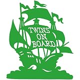 TREZ TWINS ON BOARD 双子 ツインズ 海賊船 PIRATE SHIP 船 波 海 ステッカー 男の子 女の子 BOY GIRL【BABY IN CAR】 (ライトグリーン)