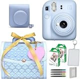 インスタントカメラ チェキ instax mini 12 ラッピングバニティBOXセット ケース＆フィルム＆ハメパチ＆アルバム＆デコペン (バニティBOX ブルー, パステルブルー)