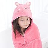 【Pedonir】子供　ベビー　バスローブ　ポンチョ　マント　珊瑚フリース　 フード付き　お風呂　プール (ピンク　ウサギ)