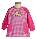 子供用 幼児用 スモック ギンガムチェック柄 アップリケ 幼稚園 保育園 キッズ用 (120, イヌ・ピンク)