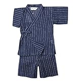 (ダークネイビー/95cm) ベビー服 男の子 甚平 綿100％ 縞柄 和調 上下組セット 男児 ベビー