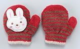 ワッペンを押すと「ピコピコ」とかわいい音が鳴る♪ベビーのびのび笛付きミトン手袋　ウサちゃん　ダークレッド