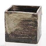 手作り山野草鉢　益子焼　彩（ＳＡＩ）　角　粗目　白　鉢底穴あり　１８×１８×１８ｃｍ　盆栽鉢