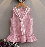 （ AngelKids ） ストライプ 夏 ワンピース ベビー キッズ さわやか 涼しげ フリル (110㎝, 赤) …