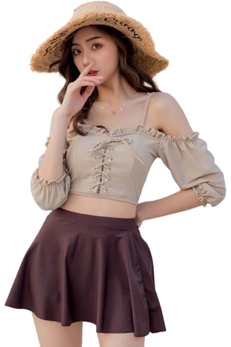 Amazon.co.jp: [PureSino] 水着 レディース オフショルダー フリル  