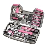 WAYCOM 女の子のための家庭用工具セット　ピンクの工具セット　オシャレでかわいいDIYツールキット ドライバー付　39点セット工具オシャレなケース付 (ピンク)