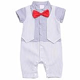 (フィーショー)FEESHOW ベビーフォーマル半袖 夏用 セレモニー ロンパース 結婚式服 男の子 フォーマルスーツ 新生児 記念撮影 出産祝い グレー＆ホワイト 95
