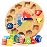 Montessori Wooden Animalブロックおもちゃ動物図クロックカラフル幾何学ブロック組み立ておもちゃ誕生日ギフト