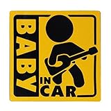 BABY IN CAR　赤ちゃん乗車中 マグネット 外貼り ステッカー12cm 黄色 ギター