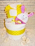 おむつケーキ2段 11種類から選べるおもちゃ 泉州こだわりタオル2枚付き ドットイエロー