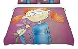 KESS InHouse CP1030ACD03 Carina Povarchik "Cute Girl with An Owl Pet" King Cotton Duvet Cover, 104" 
