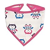 Kite 「カイト」-  リバーシブルスタイ - オーガニックコットン - ピンク色のフクロウ - Organic Cotton - Reversible Stripy Owl Bandana Bib