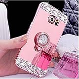 Auroralove 豪華なラインストーンメイクアップケース Galaxy S6用 ハンドメイド/光るダイヤモンド/ソフト/TPU/ ミラーガラスケース ガールズ/レディース用 固定リングスタンド付き