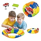 Raceレール車トラックToy Set for Kids誕生日andクリスマスギフトAge 3、4、5、柔軟なグローin theダークツイスタートラックwith LED電池式車Included 28ピ