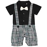TiaoBug USベビー男の子格子柄ボウタイ紳士ロンパースジャンプスーツワンピースクリスマスパーティー服装 カラー: ブラック