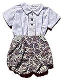 Alves BoysグレーPatterned Short andホワイトShirt withパープルTrim Set