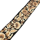 MICALA フローラル インド刺繍リボン ハンドメイド材料 りぼん素材（ブラック） (50cm)