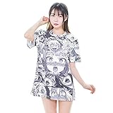 アヘ顔 服 Tシャツ レディース 半袖 コスプレ パロディアニメ モノトーン グラフィック Tシャツ 男女兼用 カジュアル ゆったり ロング Ｔシャツ70 CM