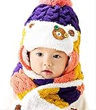 On Dolce 選べる４色 ニット帽 & マフラー ニット帽子 ベビー キッズ 赤ちゃん 子 子供 用 かわいい 防寒 BN004 (パープル系)