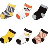 カーターズ（Carter's）靴下セット,男の子おさるさんショベルカーソックス6枚組セット(オレンジ・黒・イエロー・茶) 0-3months 0-3ヵ月用 50cm-60cm 靴下出産祝いギフトプレゼ