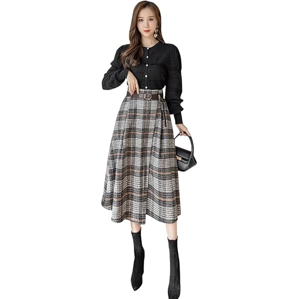 Amazon.co.jp: [Aboniton] ロングスカート グレンチェック柄