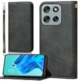 BonwFzin モトローラ モト G66j 5G ケース 手帳型 ストラップ 適用 Motorola moto G66y 5g カバー 手帳 モトG66j5G スマホケース PU レザー ストラップケース ストラップホール付き マグネット フリップ スタンド レトロ ブラック