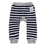 ALLAIBB 子供服 パンツ 長ズボン ロング丈 男の子 女の子 防寒着 秋冬 ラップパンツ 室内 size 80 (ストライプ ネイビー)