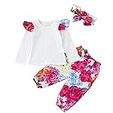 Tovadoo 子供服 ベビー服 女の子 トップス+ズボン+ヘアバンド セットアップ 長袖 秋冬 カラフル 元気少女 花柄 おしゃれ 可愛い パーティー 保育園