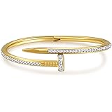 EBBELS No Fade 18k Gold Color Stainless Steel Bangle Bracelet For Women Full Cubic Zircon Nail Bangles Men Couple Valentine's