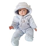 Romperinbox（ロンパースインパック）ベビー キッズ用 くまさんカバーオール フード付き 着ぐるみ 子ども服 もこもこ 防寒着 (3～6ヶ月, ブルー)
